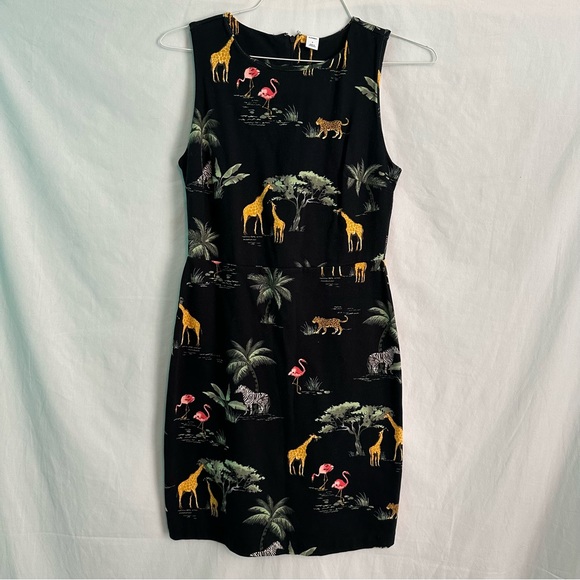Old Navy size S black fitted dress with safari animal print - Picture 7 of 8
